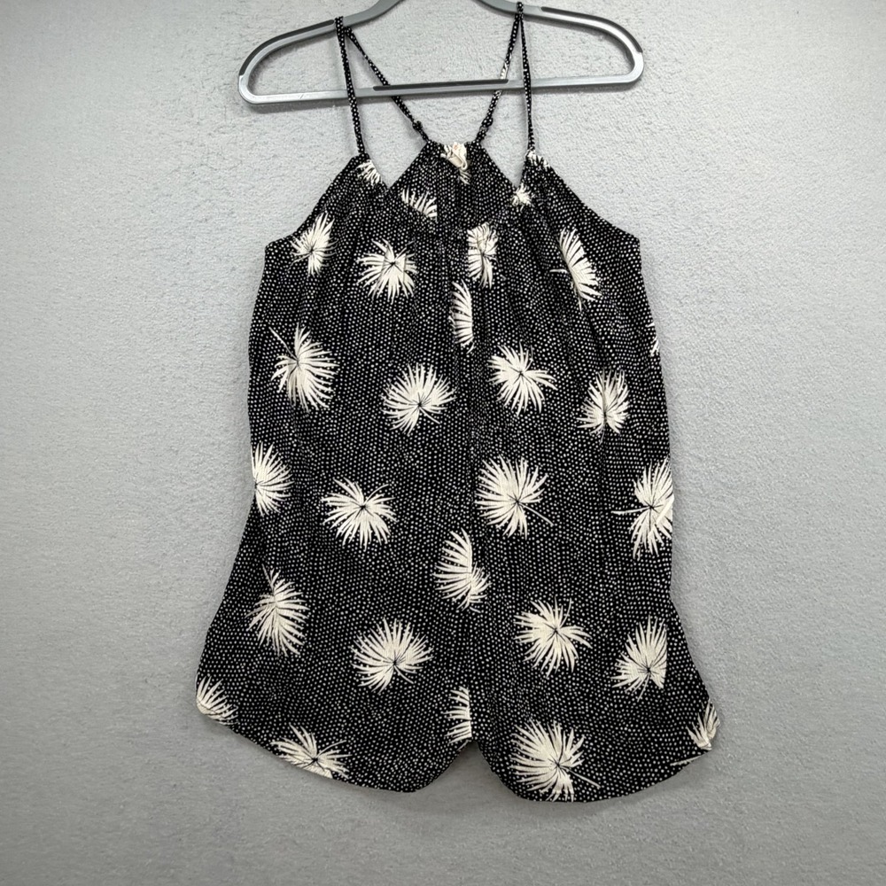 Billabong‎ Palm Leaf Romper Womens Medium M Black Polka Dot Tropical Strappy Y2K